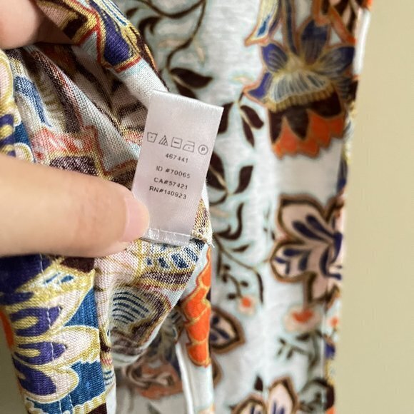 LOFT ANN TAYLOR 100% LINEN DOUBLE V NECK WOMENS SIZE XS FLORAL PRINT SHORT SLV - Picture 4 of 5